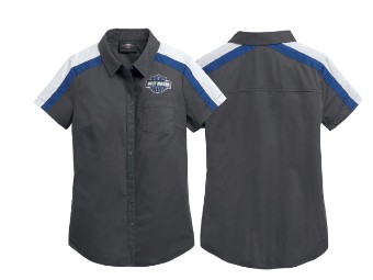Kurzarmhemd, Bar & Shield, Harley-Davidson, Asphaltgrau mit Blau/Weißen Streifen