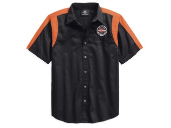 Hemd, Genuine Oil Can, Harley-Davidson, Colorblock, Schwarz/Orange Streifen