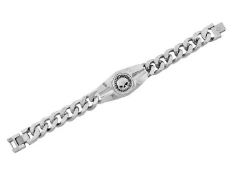 Harley-Davidson® Men's Willie G Skull Logo Steel Chain Bracelet, Silver HSB0202