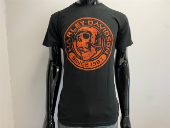 T-Shirt, Orange Skull, Harley-Davidson, Schwarz
