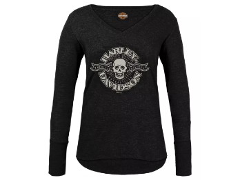 Harley-Davidson Dealer Shirt mit Backprint Lübeck Holstentor Damen Longsleeve Smile Banner Schwarz 3001755