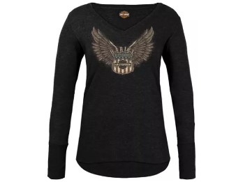Harley-Davidson Dealer Shirt mit Backprint Lübeck Holstentor Damen Longsleeve Traveler Ladies Grau 3001799