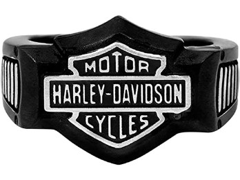 Harley-Davidson Herren-Siegelring Silber auf schwarzem Stahl