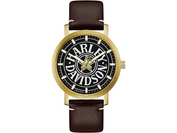 Harley-Davidson Men's Iconic Fat Boy Gold-Tone Stainless Steel Watch Gold