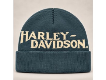 Harley-Davidson Strickmütze Beanie – Dunkles Petrolblau/Creme | 97695-26VM