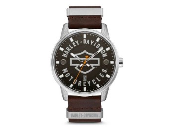 Armbanduhr, Bar & Shield, Harley-Davidson, Braun, Silber