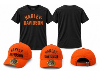 Harley-Davidson T-Shirt & Cap Set 96492-26VM – Schwarz/Orange