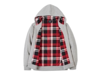 Bar & Shield Plaid Lined Zip-Up Hoodie - Grey Heather