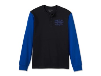 Harley Davidson Old English Stacked Bar & Shield Henley Herren Blau 96022-25VM