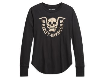 Langarmshirt mit Bündchen, Harley-Davidson, Motiv Bar Bite, Schwarz