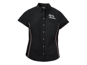 Harley-Davidson Damen Hemd Woven Knopfleiste Streifendetail Schwarz