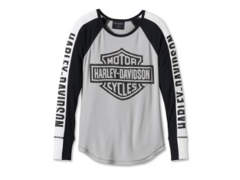 Harley-Davidson Damen Bar & Shield Raglan Long Sleeve T-Shirt Colorblock Design Weiß