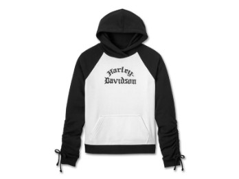 Wild Cat Bar & Shield Raglan Hoodie - Colorblock – Cloud Dancer & Harley Black