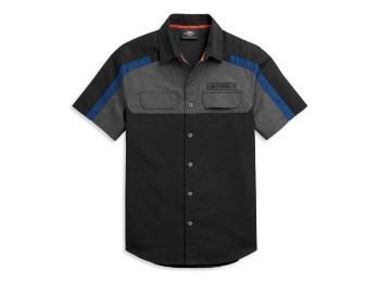 Hemd, Kurzarm, Block Letter Logo, Harley-Davidson, Schwarz/Grau/Blau