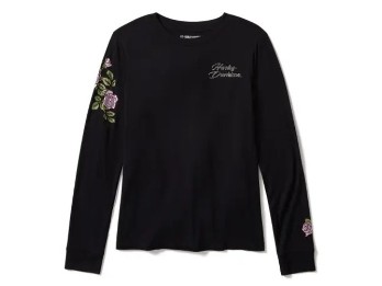 Rose & Thorn Bling Long Sleeve Top - Harley Black  / 96434-25VW