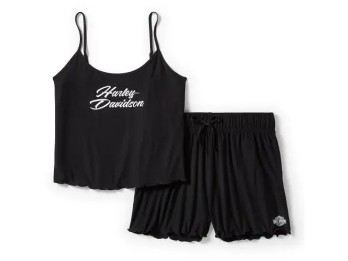 Harley-Davidson Damen Schlafanzug Short Set Lettuce Trim schwarz / 96524-25VW