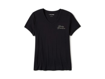 Harley-Davidson Rose & Thorn Bling V Neck Tee - Harley Black 96546-25VW