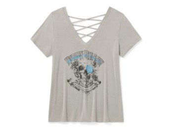 Harley-Davidson Women's Bling H-D® Afterlife Short Sleeve Laced Back Tee - Ghost Grey 96648-25VW