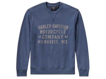 Harley-Davidson Sweatwshirt Washed Crewneck blau Pullover 96711-25vm