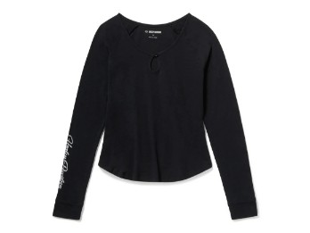 Harley-Davidson Henley-Knit mit Strass Logo 96757-25VW Schwarz 