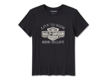 Harley-Davidson Damen-T-Shirt mit Glitzer-Bar-&-Shield-Motiv, Kurzarm, Rundhalsausschnitt 96759-26VW