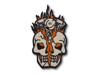 Aufnäher "Skull Engine Flames", Large, Harley-Davidson, Beige/Orange/Schwarz