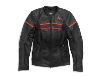 Harley-Davidson Damen Lederjacke Brawler Schwarz/Orange