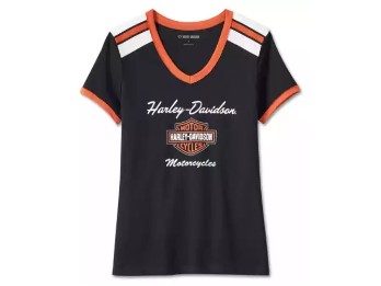 T-Shirt, Iconic V-Neck Shoulder Stripe, Harley-Davidson, Schwarz