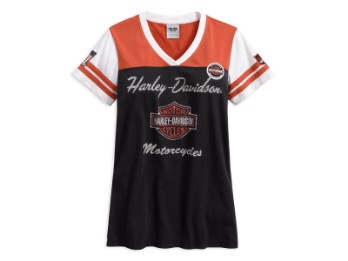 Harley-Davidson Damen T-Shirt Classic Colorblock Schwarz/Weiß/Orange