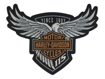 Aufnäher, 115th Anniversary Eagle, Groß, Harley-Davidson, Grau