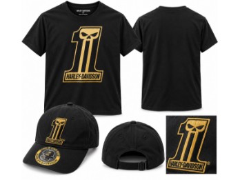 Harley-Davidson T-Shirt & Cap Set – Skull No. 1 – Schwarz/Gold 96493-26VM