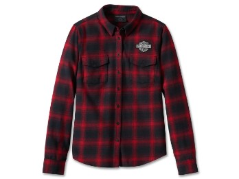 Harley-Davidson Damen Old American Retro Long Sleeve Flannel Shirt Rot