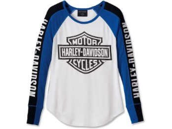 Harley-Davidson Damen Bar & Shield Raglan Long Sleeve T-Shirt Colorblock Design Weiß