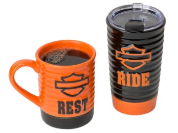 Reisebecher und -tasse, Ride & Rest, Set, Harley-Davidson, Schwarz/Orange