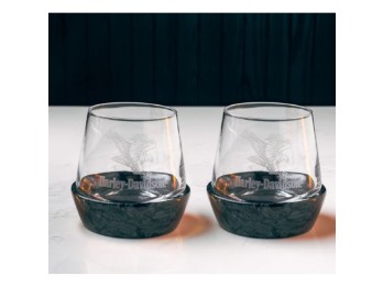 Harley-Davidson Double Old Fashion Glas Set Swooping Eagle Stone Base HDL-18829