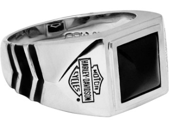 Harley-Davidson Ring Square Black Onyx Bar & Shield Silber
