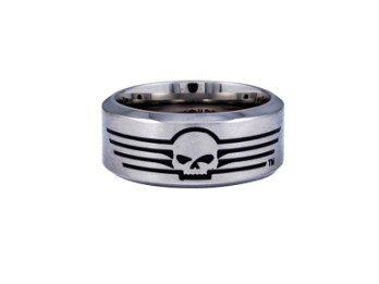 Ring, Skull with Lines, Harley-Davidson, Schwarz/Edelstahl