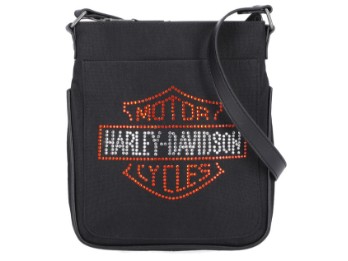 Harley-Davidson® Bar & Shield Umhängetasche für Damen mit Strassverzierung, Schwarz MHW148/08