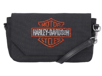 Harley-Davidson® Damen-Umhängetasche mit Strassverzierung und Bar & Shield-Logo – Schwarz MHW165/08