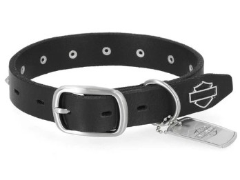 Verstellbares Lederhalsband für Haustiere mit Harley-Davidson® Cone Stud Bar & Shield-Logo – Schwarz MPC262/08