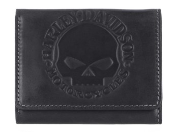 Harley-Davidson® Herren-Geldbörse „Willie G Skull Snap“ aus Leder, dreifach faltbar, Schwarz MWM054/08