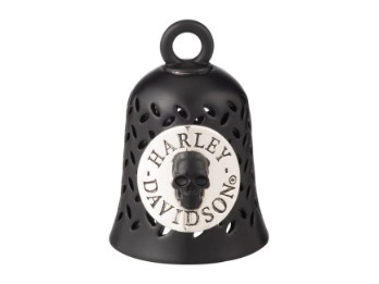 Harley-Davidson SILBERNE UND SCHWARZE SCHEIBE MIT TOTENSCHÄDEL- UND HARLEY-DAVIDSON-SCHRIFT-LOGO FAHRGLOCKE Ride Bell 34
