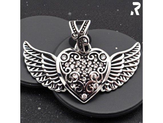 Edelstahl Kettenanhnger Flgel mit Herz und Glitzersteinen hochwertig und elegant Rockerschmuck Rockyfy 03_1920x1920