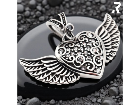 Edelstahl Kettenanhnger Flgel mit Herz und Glitzersteinen hochwertig und elegant Rockerschmuck Rockyfy 04_1920x1920