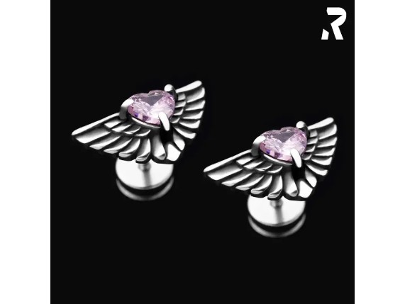 Fluegel Ohrstecker pinker Herz Ohrstecker mit Drehverschluss Engelsfluegel Ohrschmuck Bikerschmuck Rockyfy 03_800x800