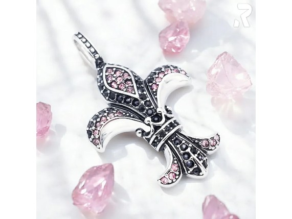 Kettenanhaenger Lilie Fleur de Lis Schwarz Pink mit Schmucksteinen Damen Frauen Herren Maenner Rockerschmuck Bikerschmuck Rockyfy 04_800x800