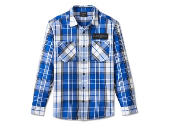 Hemd Shirt Stacked Bar & Shield Karo für Herren blau/weiß