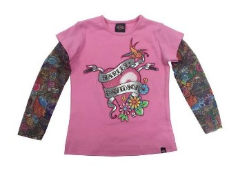  Glitzerndes T-Shirt für kleine Mädchen mit Mesh-Tattoo-Ärmeln