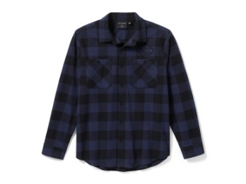 Hemd Bar & Shield Buffalo Check Flannel Plaid für Herren Mood Indigo/Harley Black