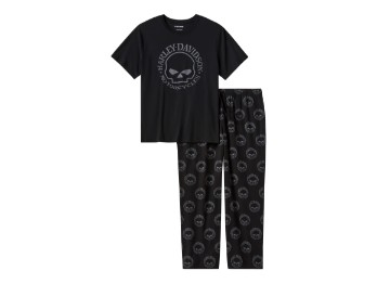 Schlafanzug Set Willie G Skull kurzarm für Herren schwarz